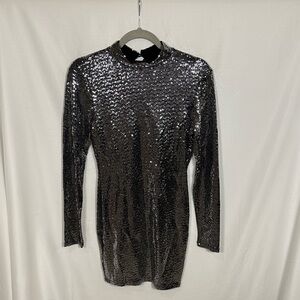 Black Sequin Long Sleeve Dress